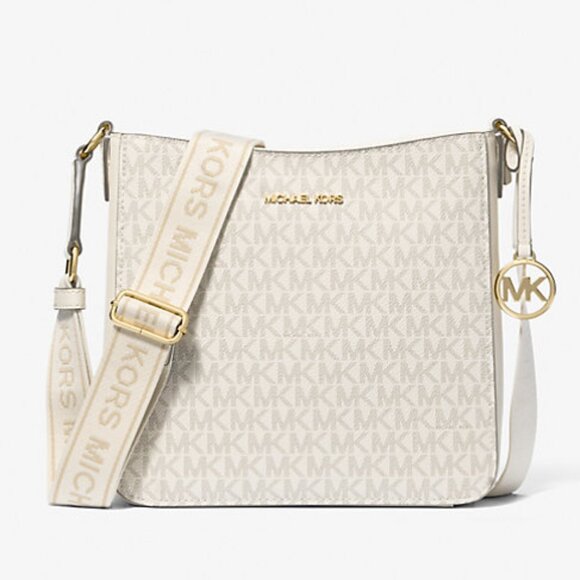 New Michael Kors Jet Set Travel Small Signature Logo Messenger Bag Light Cream - Picture 1 of 4